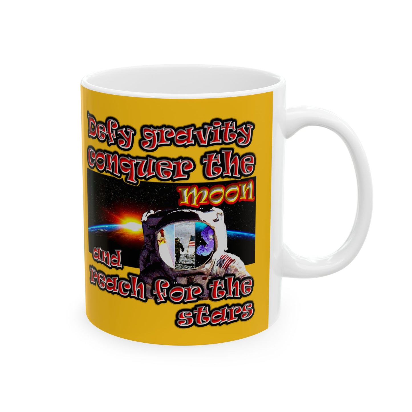 defy conquer reach - White Mug (yellow)