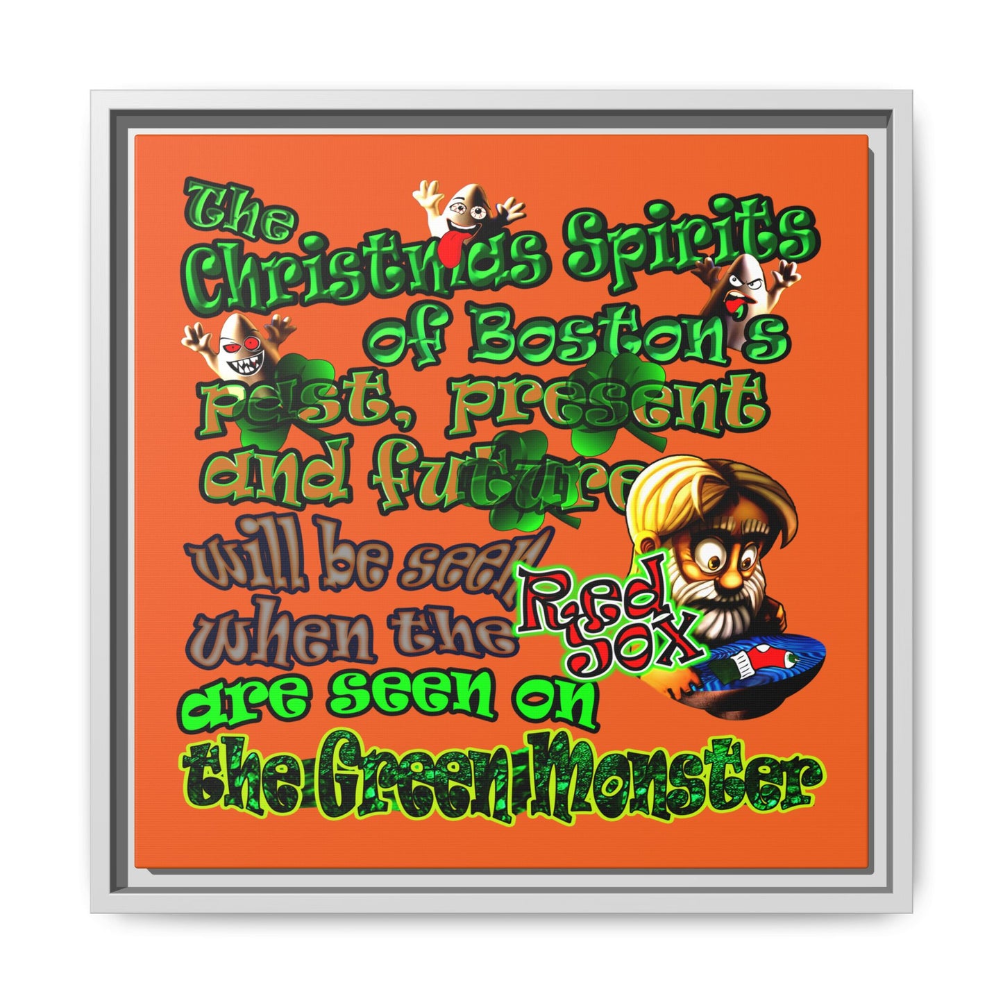 christmas spirits of boston - framed canvas art (orange)