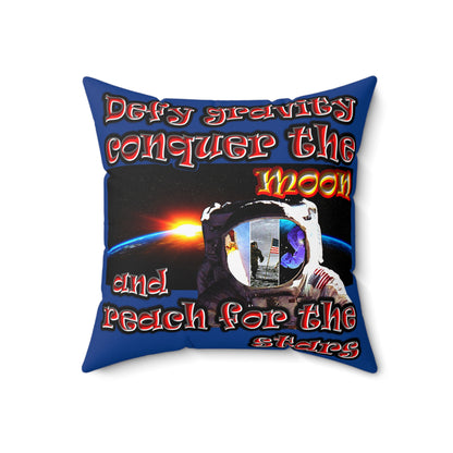 defy conquer reach - Spun Polyester Square Pillow - (dark blue)