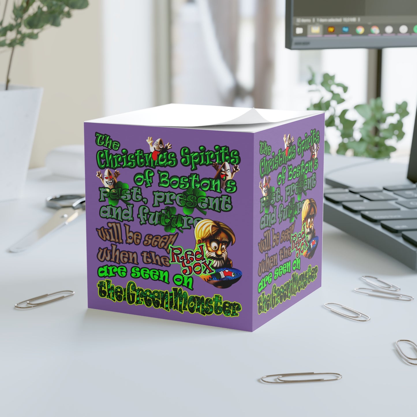 christmas spirits of boston - note cube (light purple)