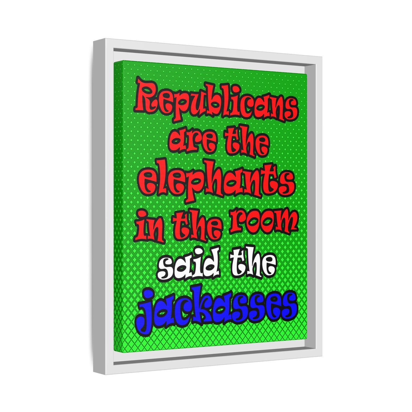 donkeys and elephants - framed canvas art (logo green)