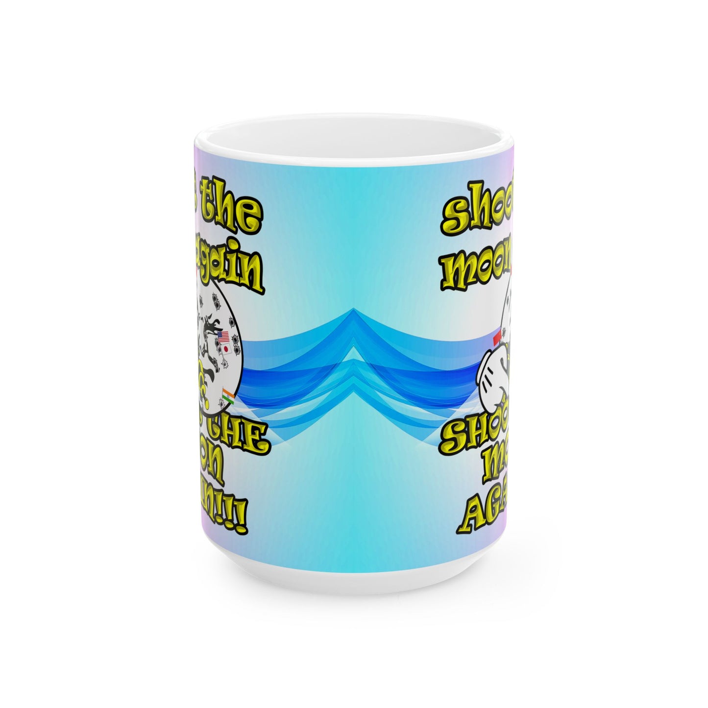 shoot the moon again - White Mug (light blue-pink wave)