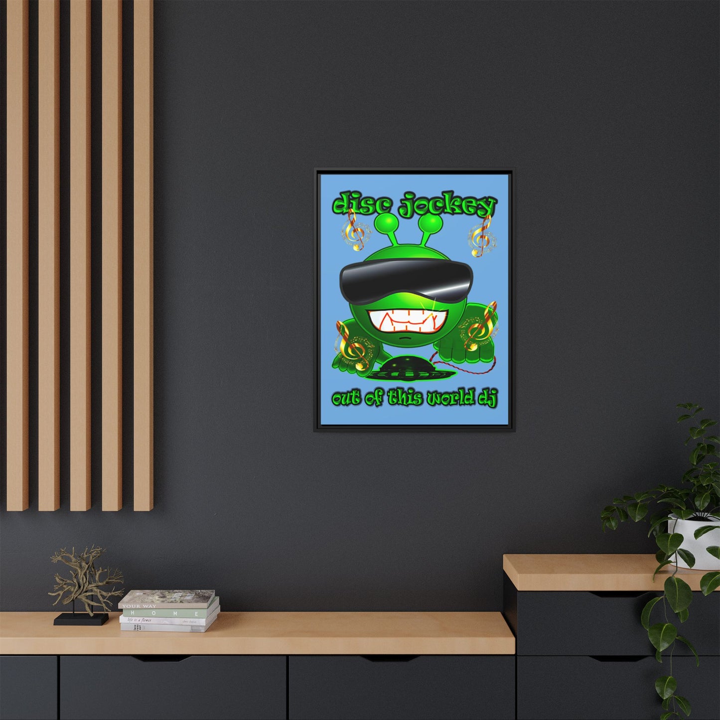 disc jockey - framed canvas art (light blue)