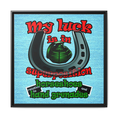 my luck - framed canvas art (faded blue)