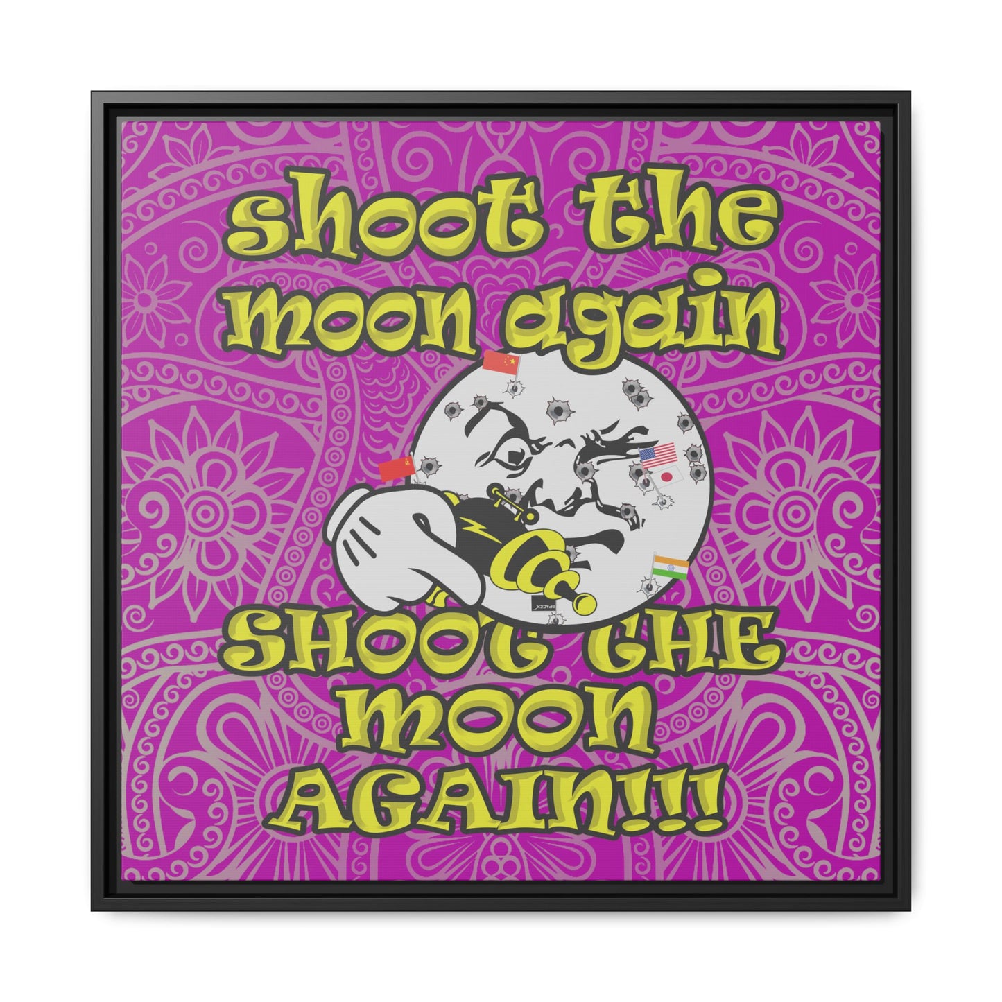 shoot the moon again - framed canvas art (pink swirl)