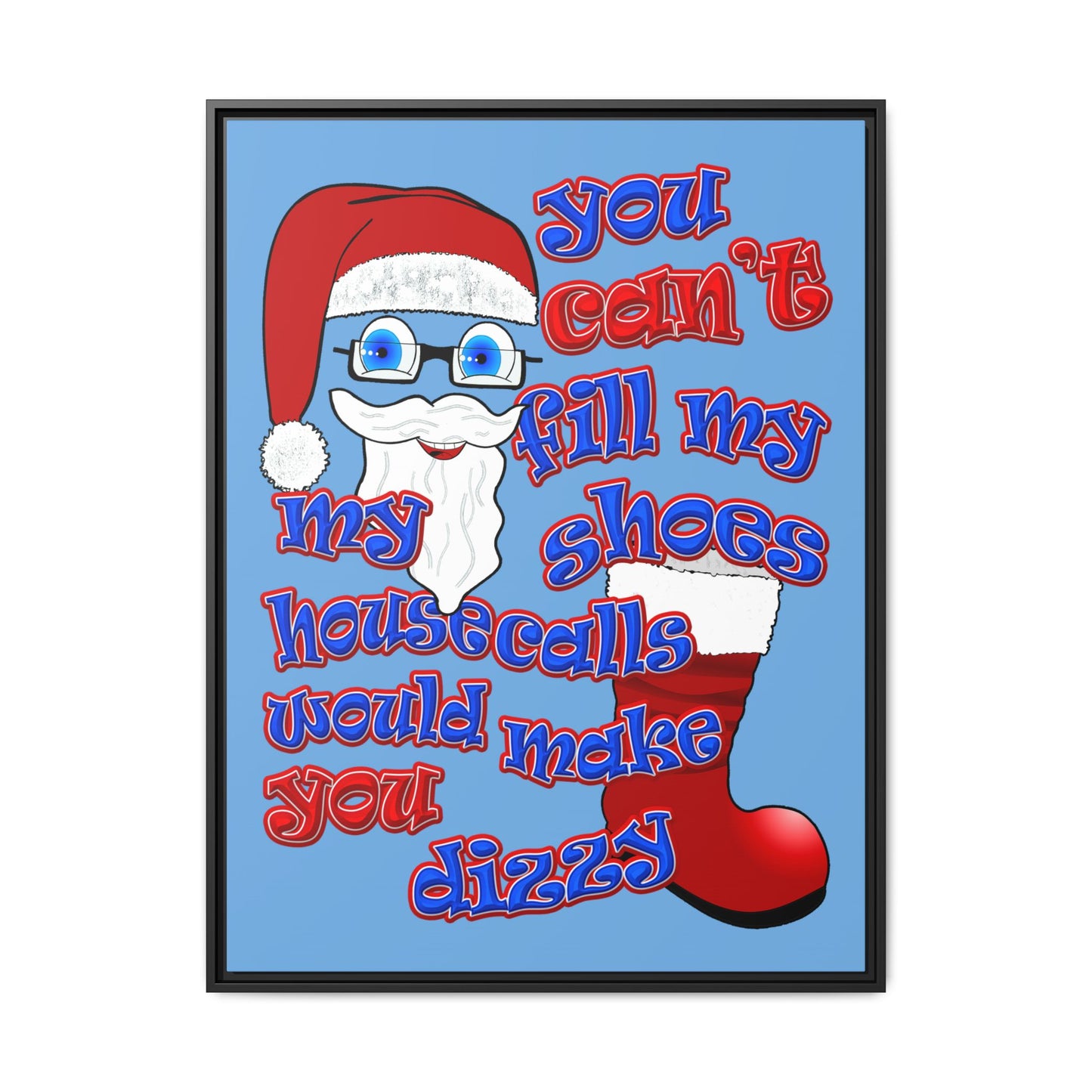santa's shoes - framed canvas art (light blue)