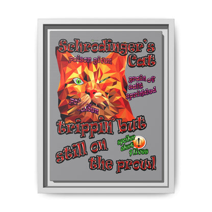 schrodinger's cat - framed canvas art (grey)