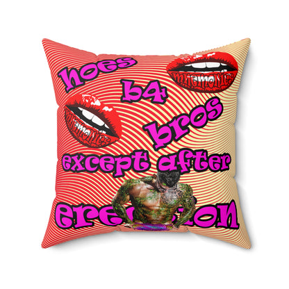 hoes b4 bros - Spun Polyester Square Pillow - (yellow-orange wave)