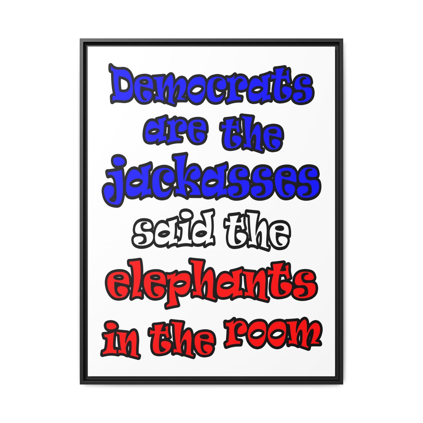 donkeys and elephants - framed canvas art (white)