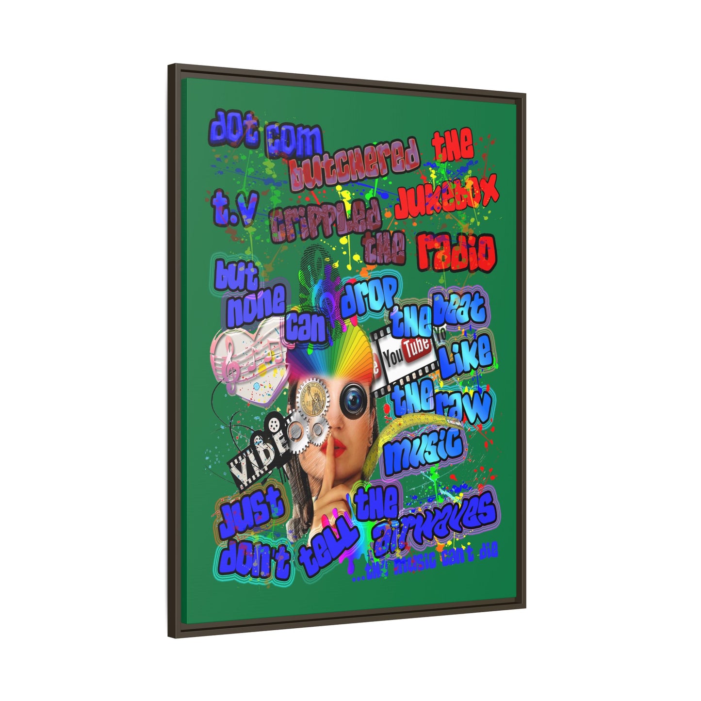 drop the beat - framed canvas art (dark green)