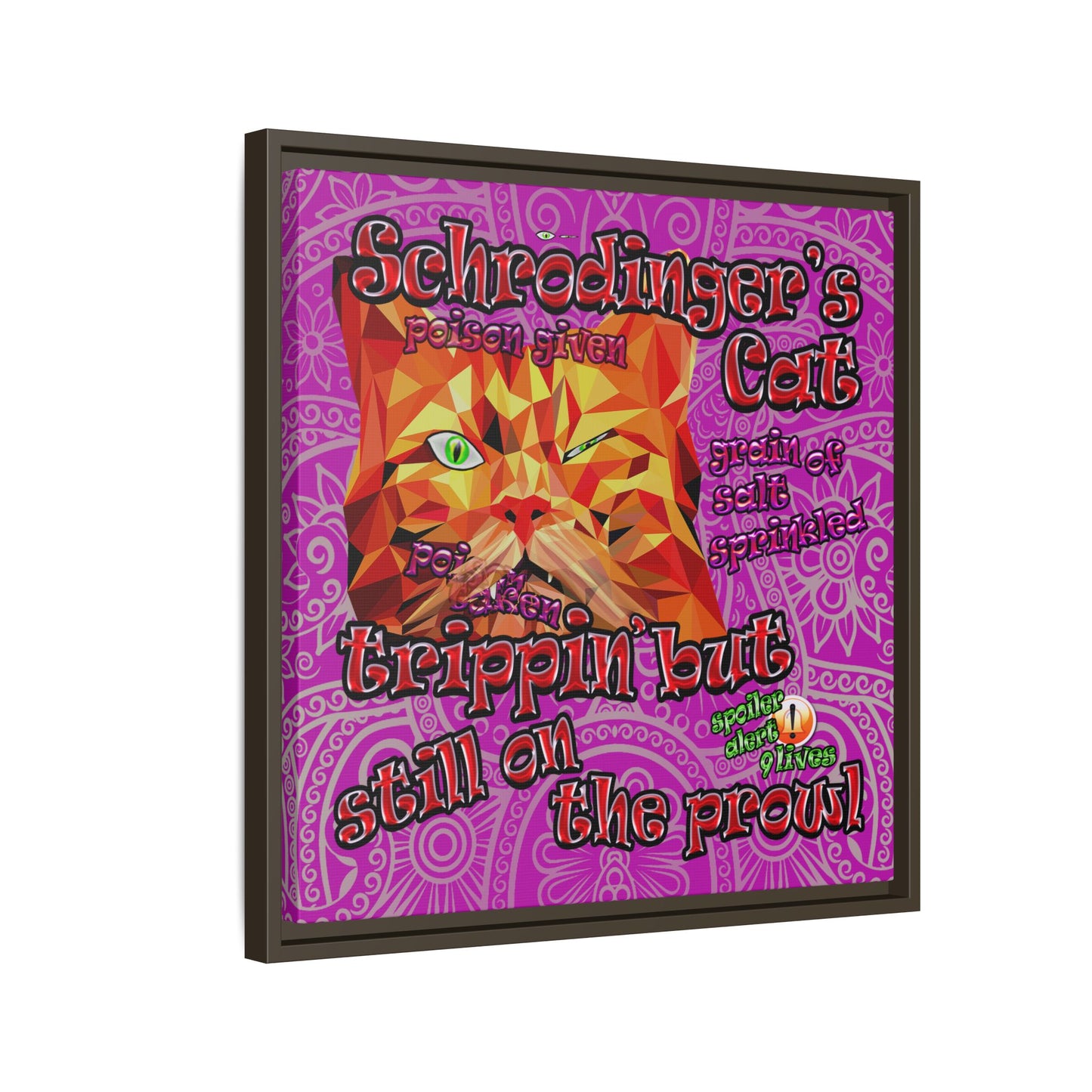 schrodinger's cat - framed canvas art (pink swirl)