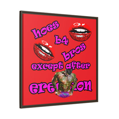 hoes b4 bros - framed canvas art (red)