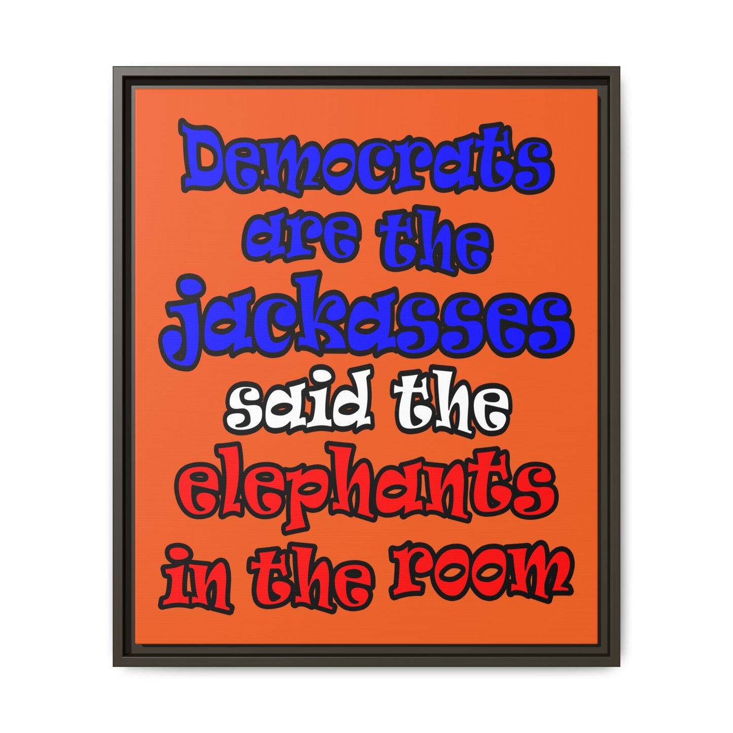 donkeys and elephants - framed canvas art (orange)