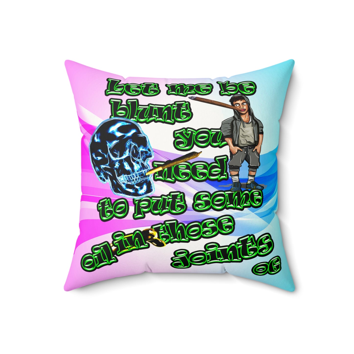 og - Faux Suede Square Pillow - (light blue-pink wave)