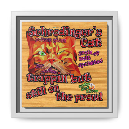 schrodinger's cat - framed canvas art (butterscotch wood finish)