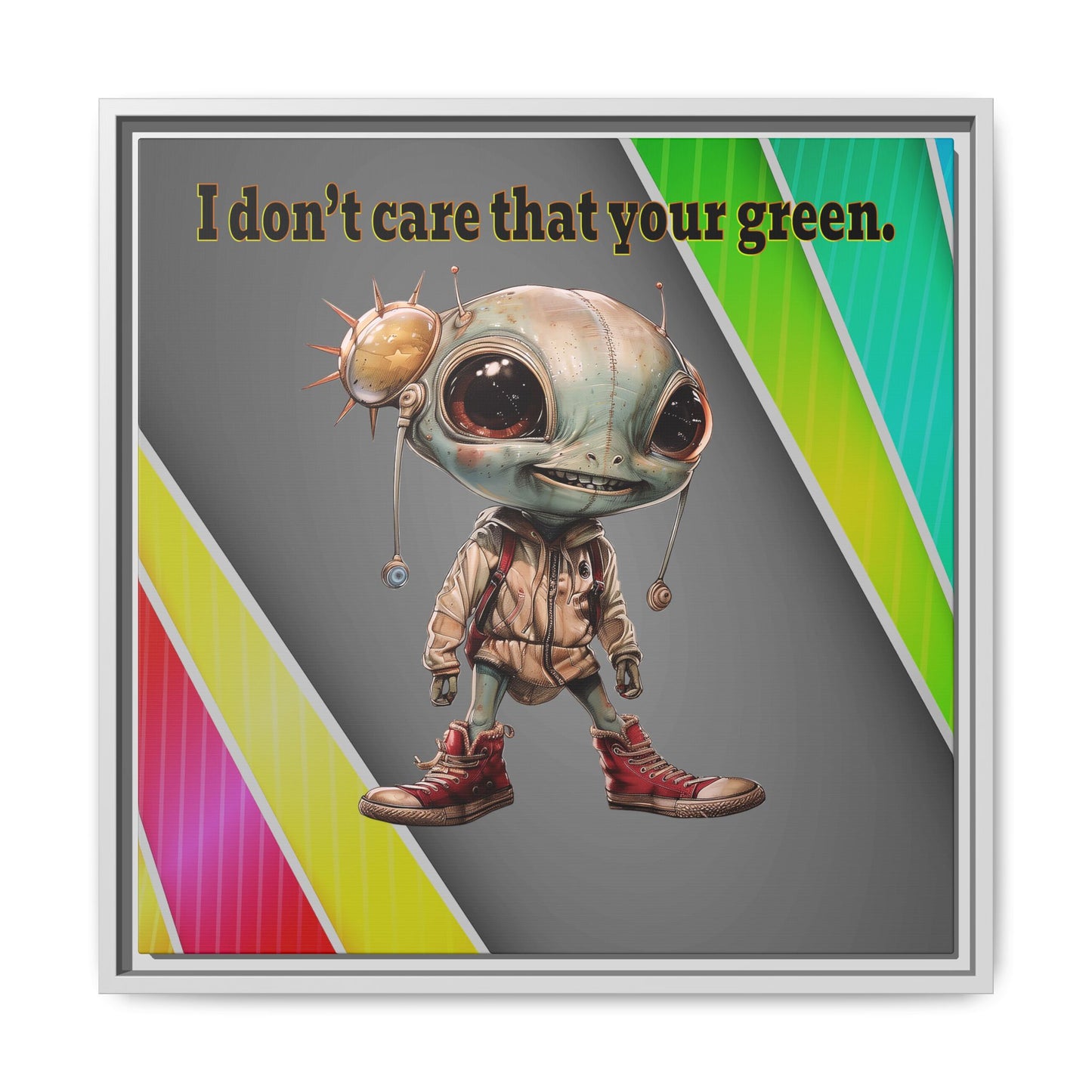 I don't care that your green - framed canvas art (rainbow split)