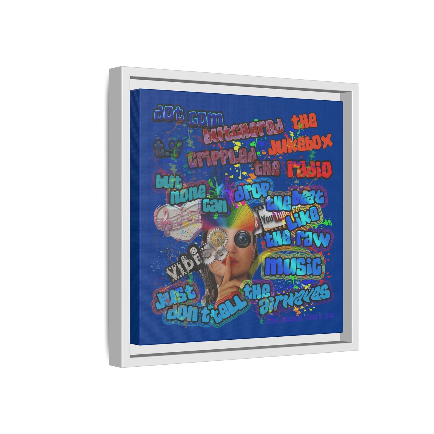 drop the beat - framed canvas art (dark blue)