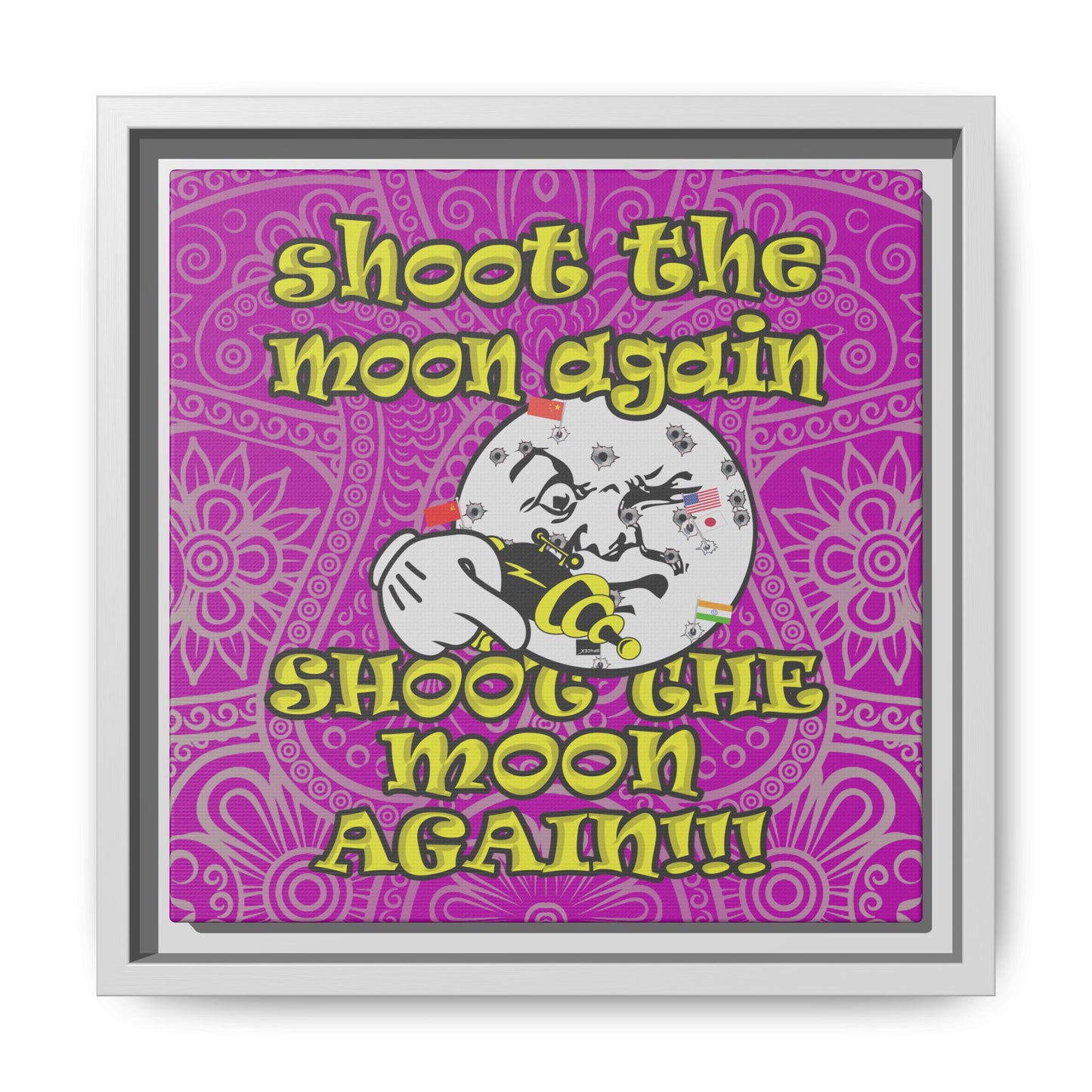 shoot the moon again - framed canvas art (pink swirl)