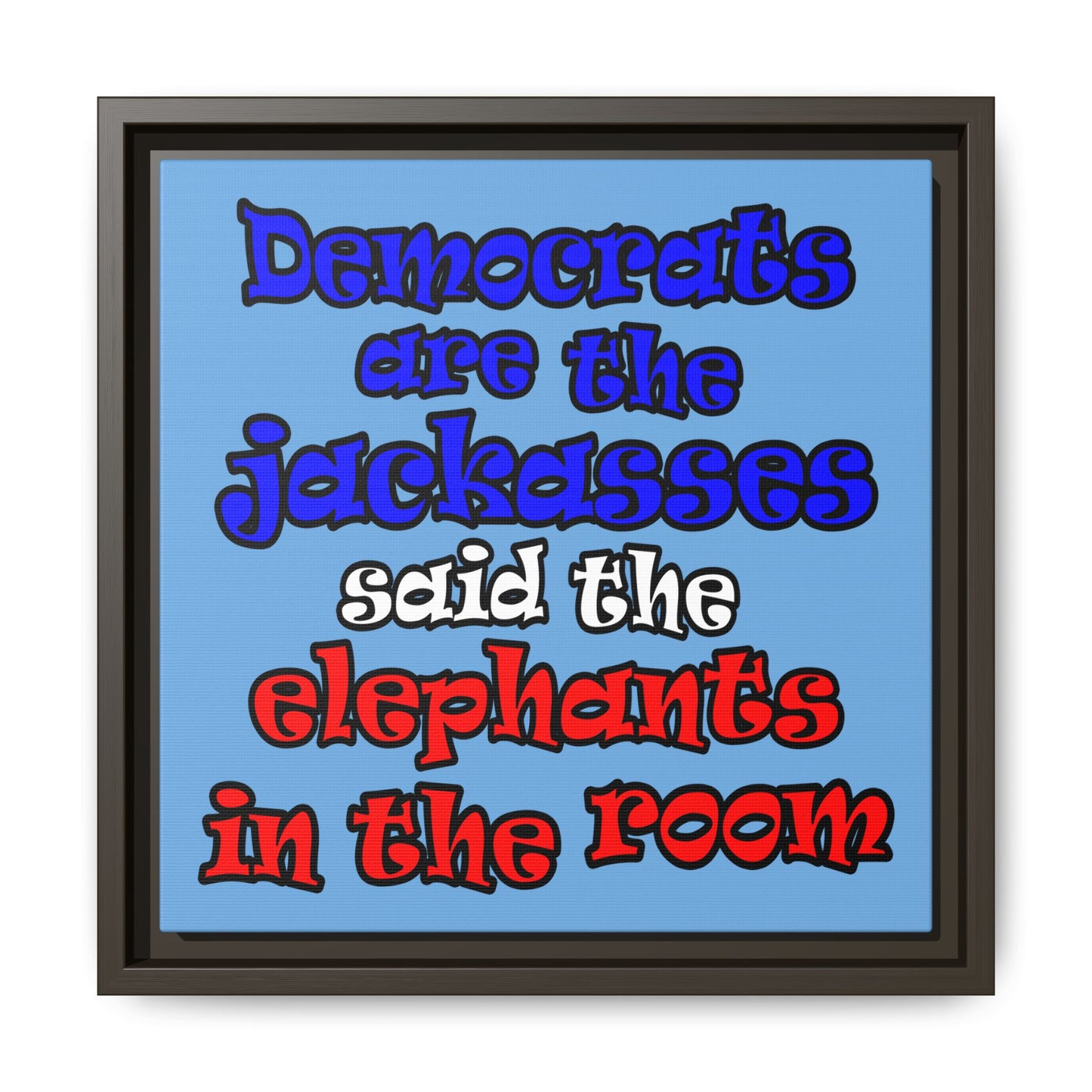 donkeys and elephants - framed canvas art (light blue)