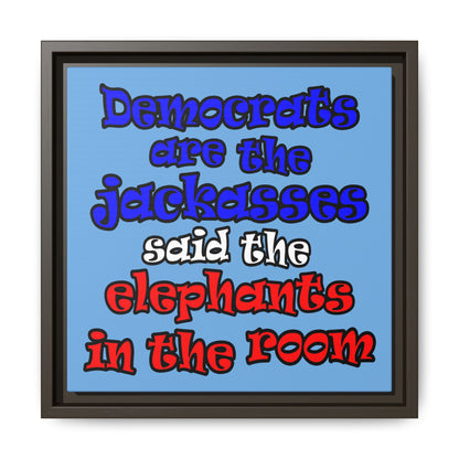 donkeys and elephants - framed canvas art (light blue)