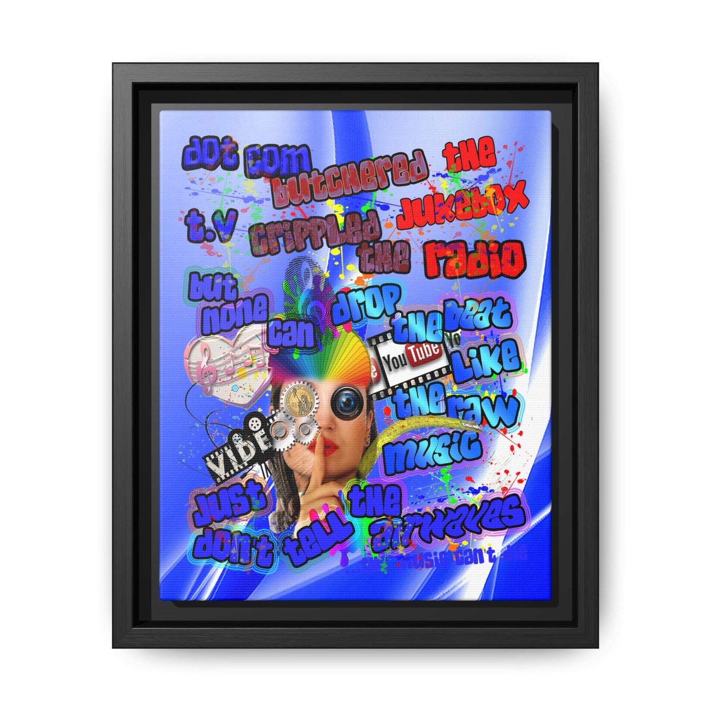 drop the beat - framed canvas art (blue-white wave)