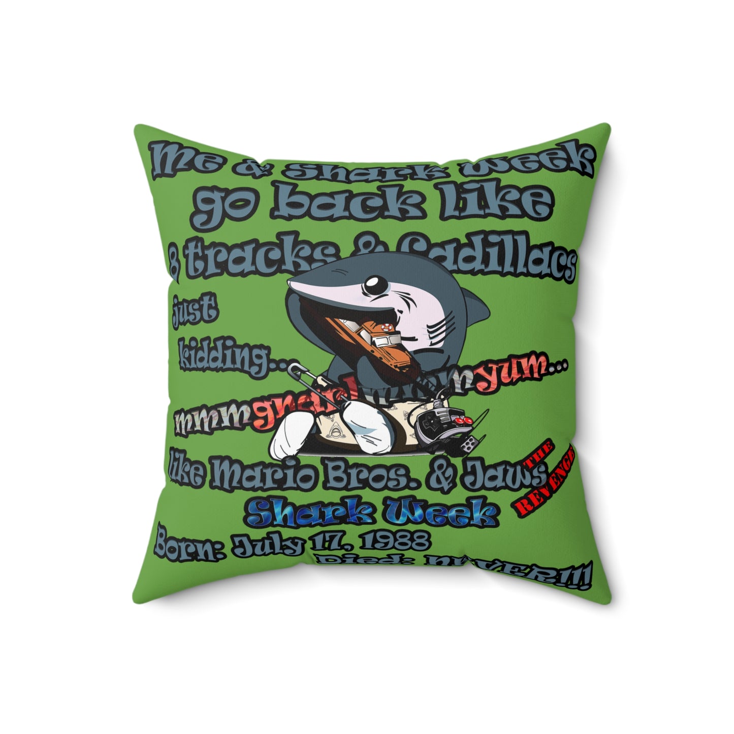 shark week - Spun Polyester Square Pillow - (green)