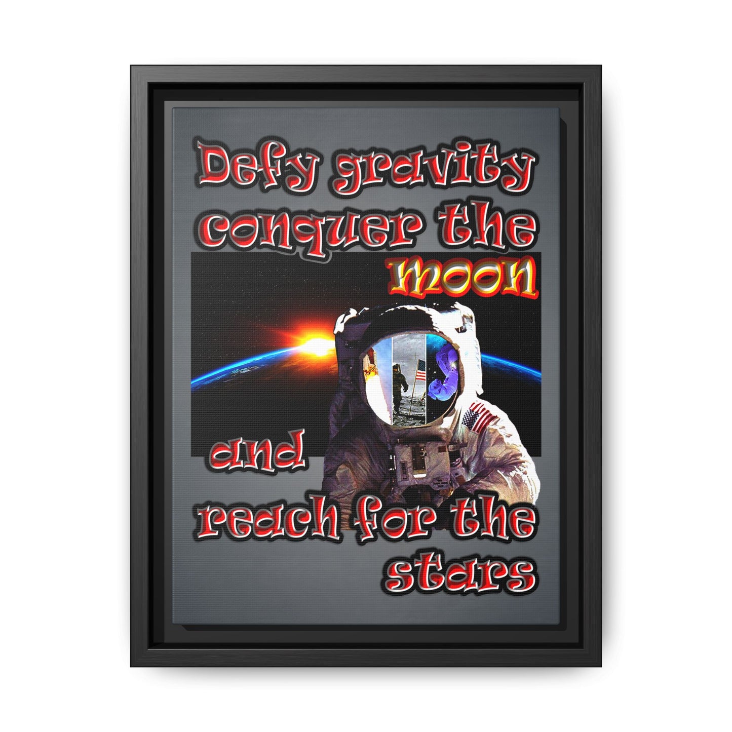 defy conquer reach - framed canvas art (grey-light grey)