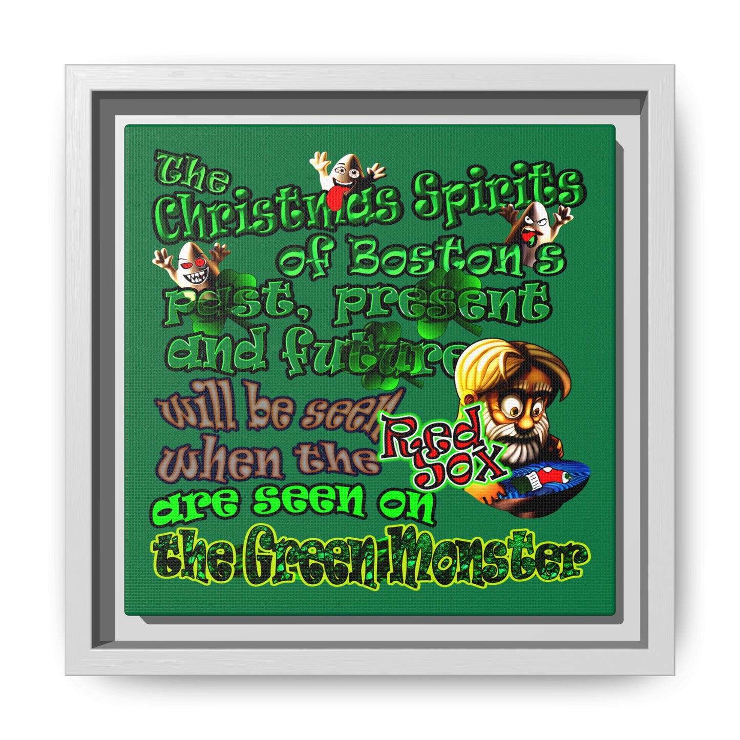 christmas spirits of boston - framed canvas art (dark green)