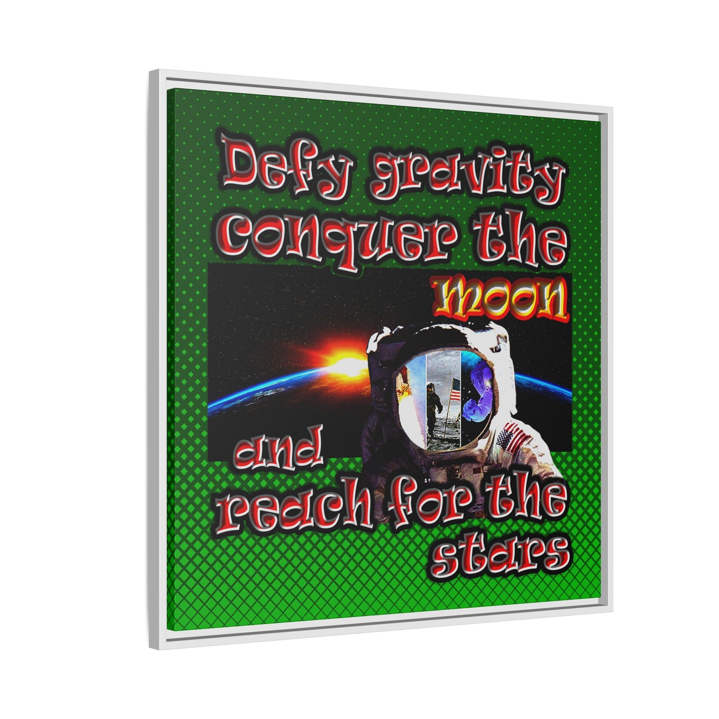 defy conquer reach - framed canvas art (logo green)
