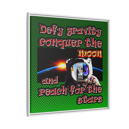 defy conquer reach - framed canvas art (logo green)
