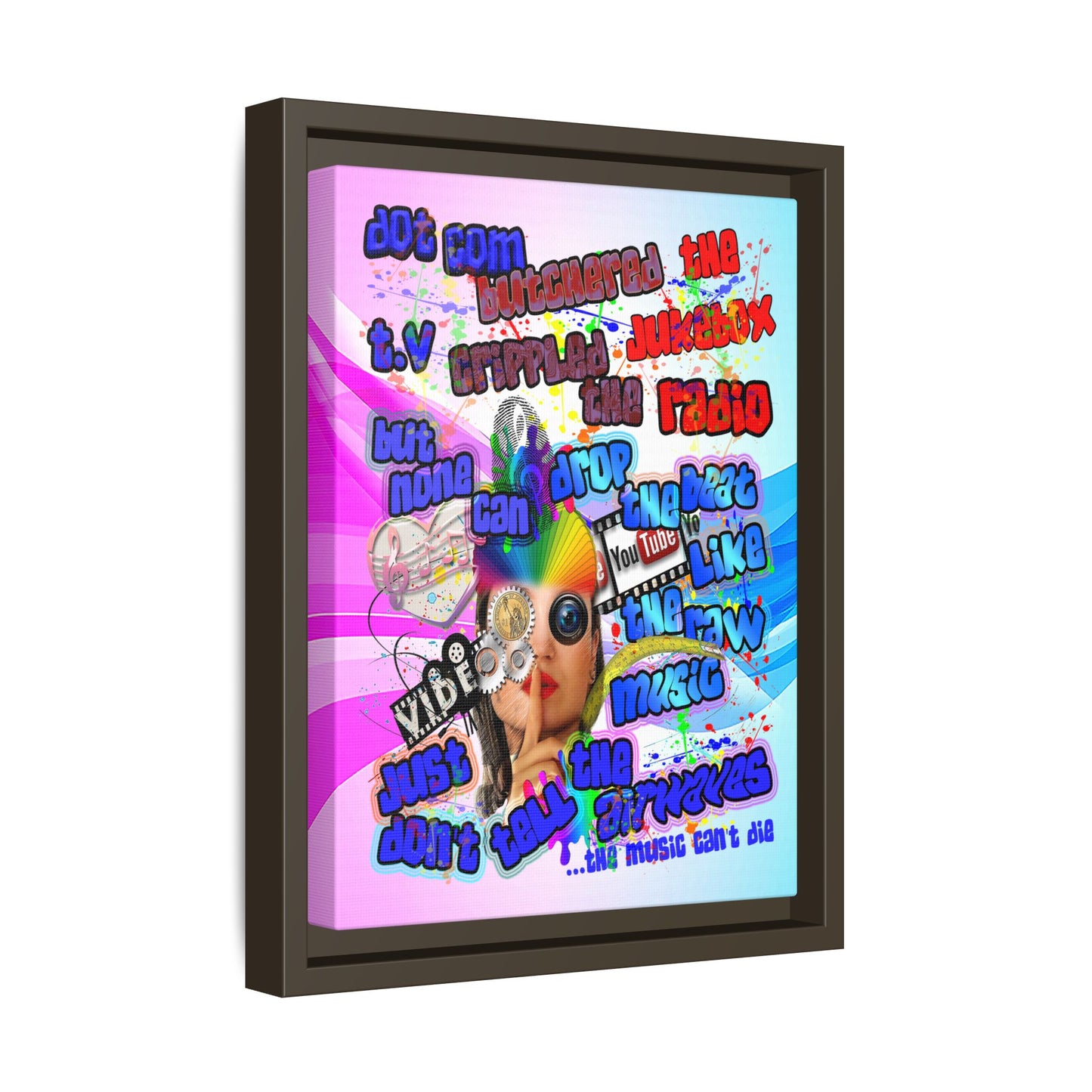 drop the beat - framed canvas art (light blue-pink wave)