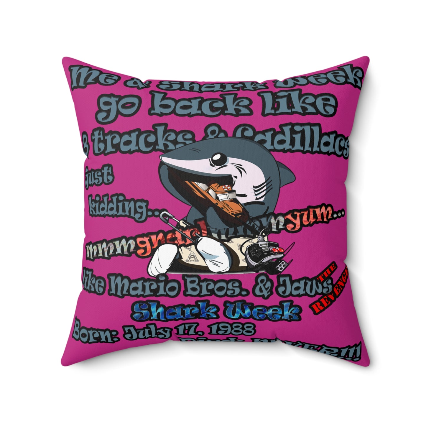 shark week - Faux Suede Square Pillow - (pink)