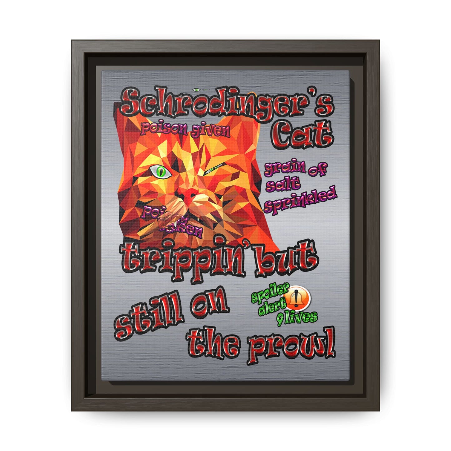 schrodinger's cat - framed canvas art (brushed nickel)