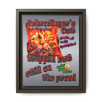 schrodinger's cat - framed canvas art (brushed nickel)