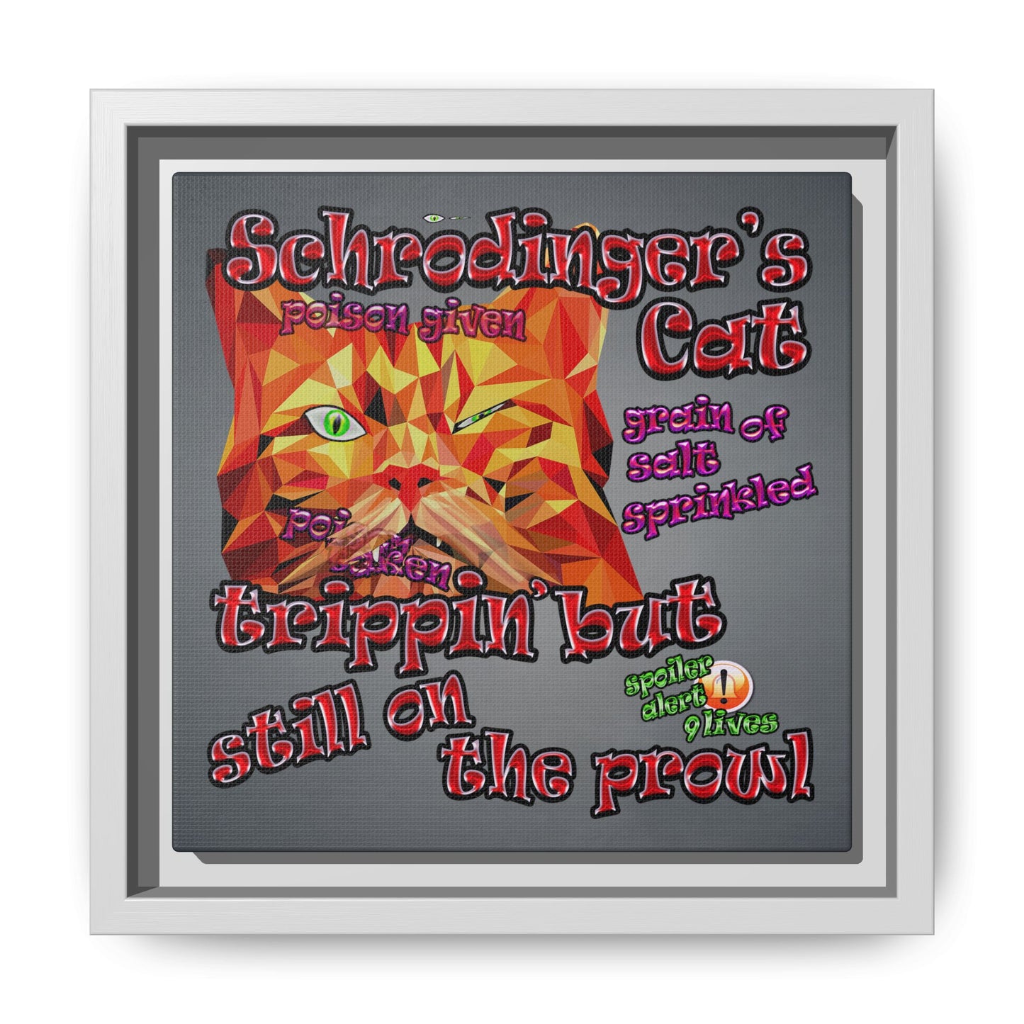 schrodinger's cat - framed canvas art (grey-light grey)