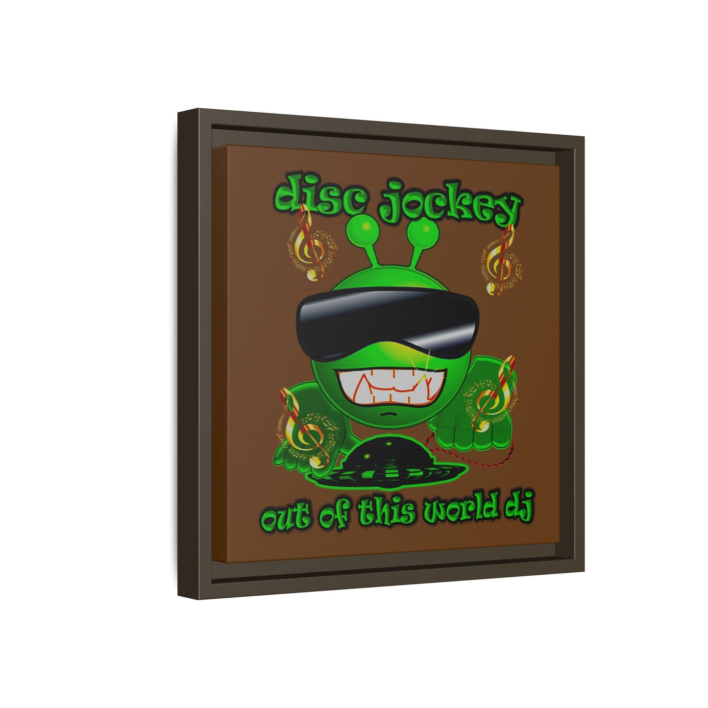 disc jockey - framed canvas art (brown)