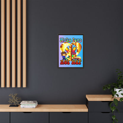 love peace - framed canvas art (light blue-purple wave)