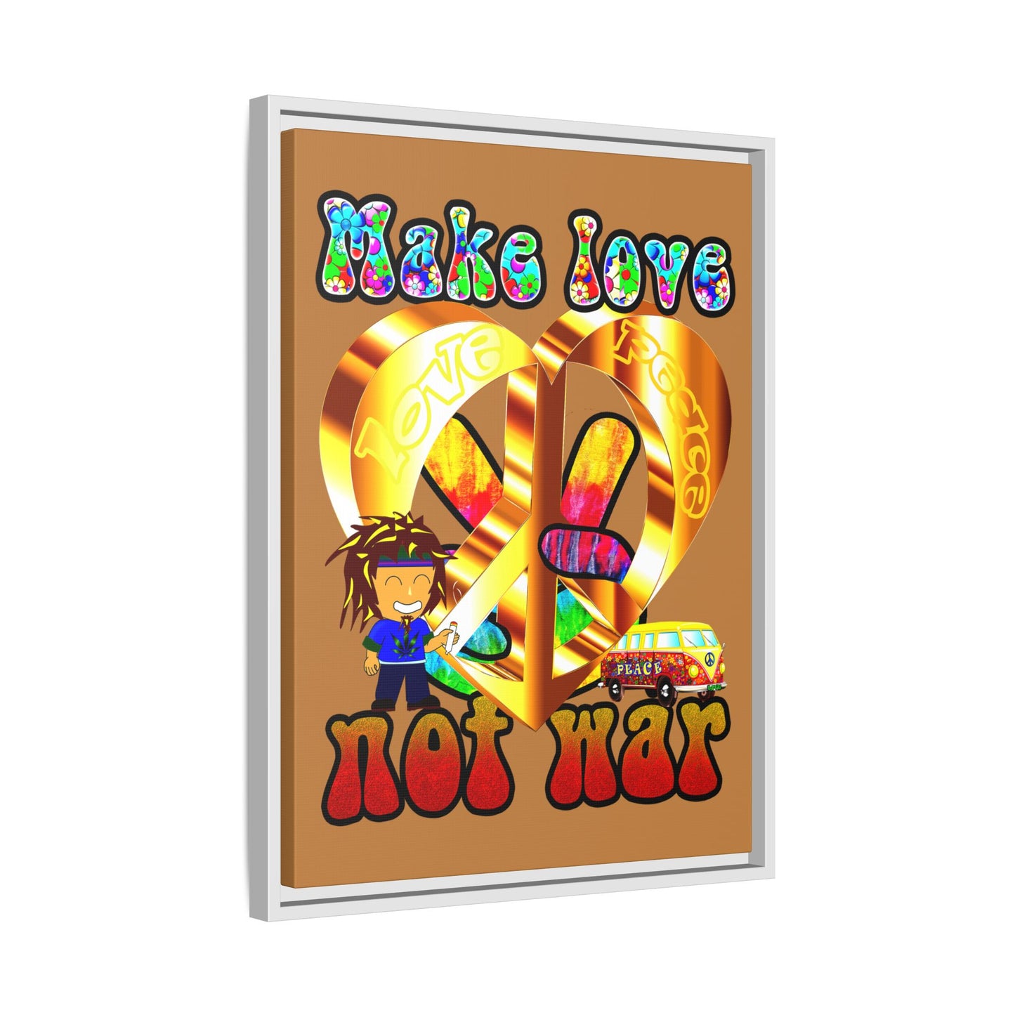 love peace - framed canvas art (light brown)