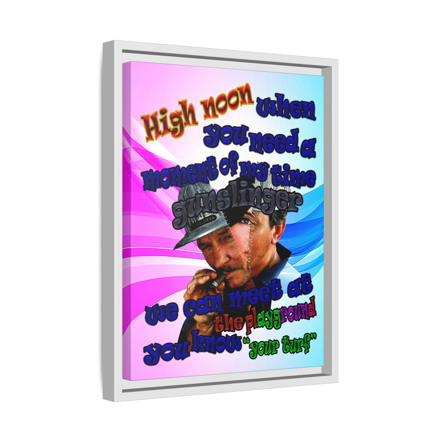 high noon - framed canvas art (light blue-pink wave)