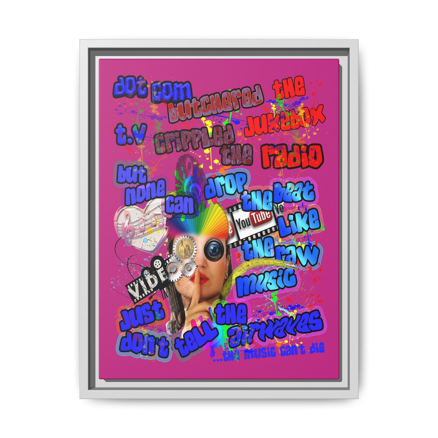drop the beat - framed canvas art (pink)