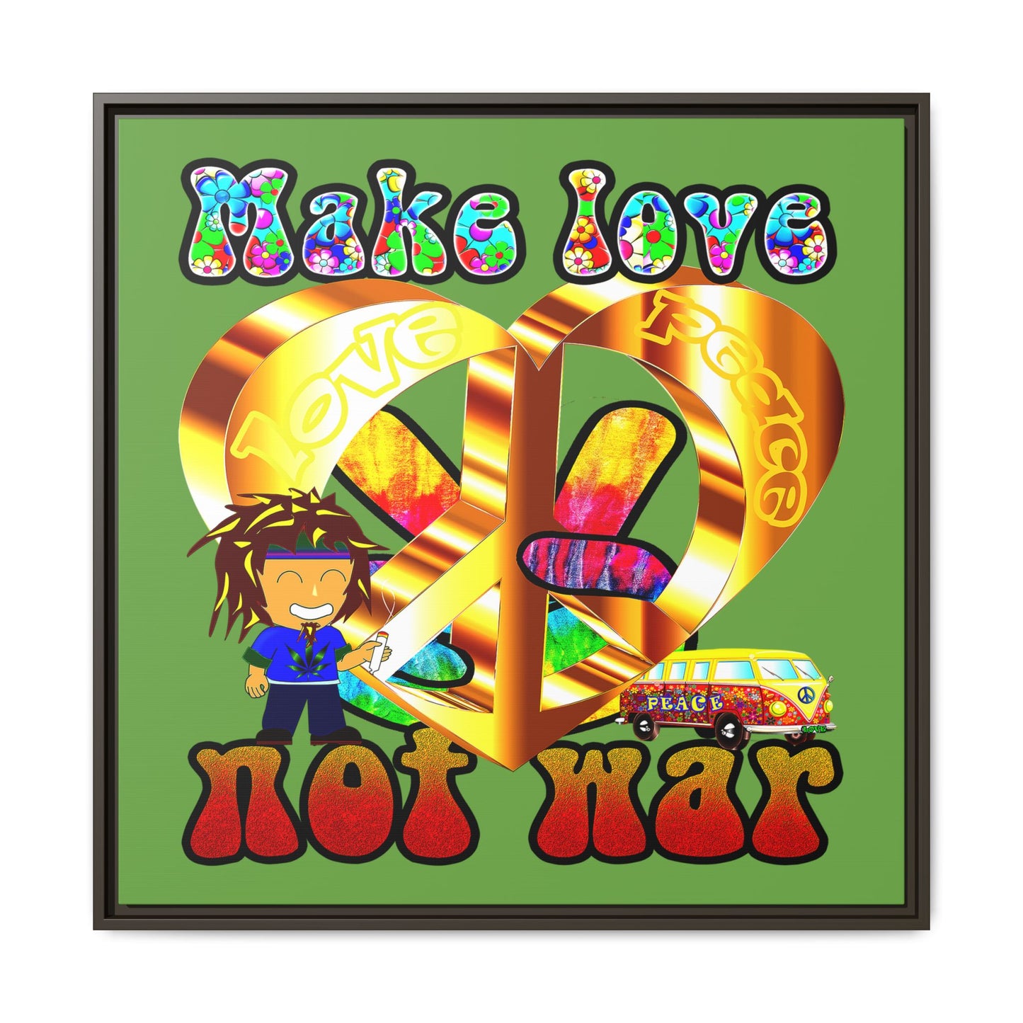 love peace - framed canvas art (green)