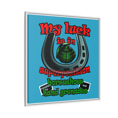 my luck - framed canvas art (turquoise)