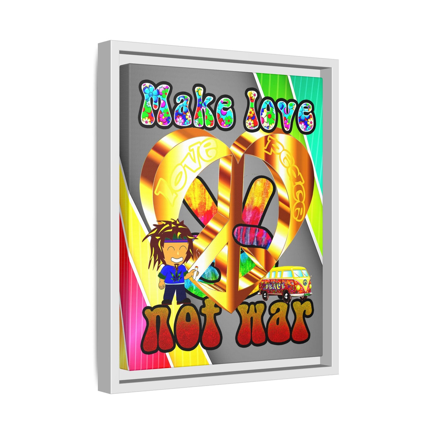 love peace - framed canvas art (rainbow split)