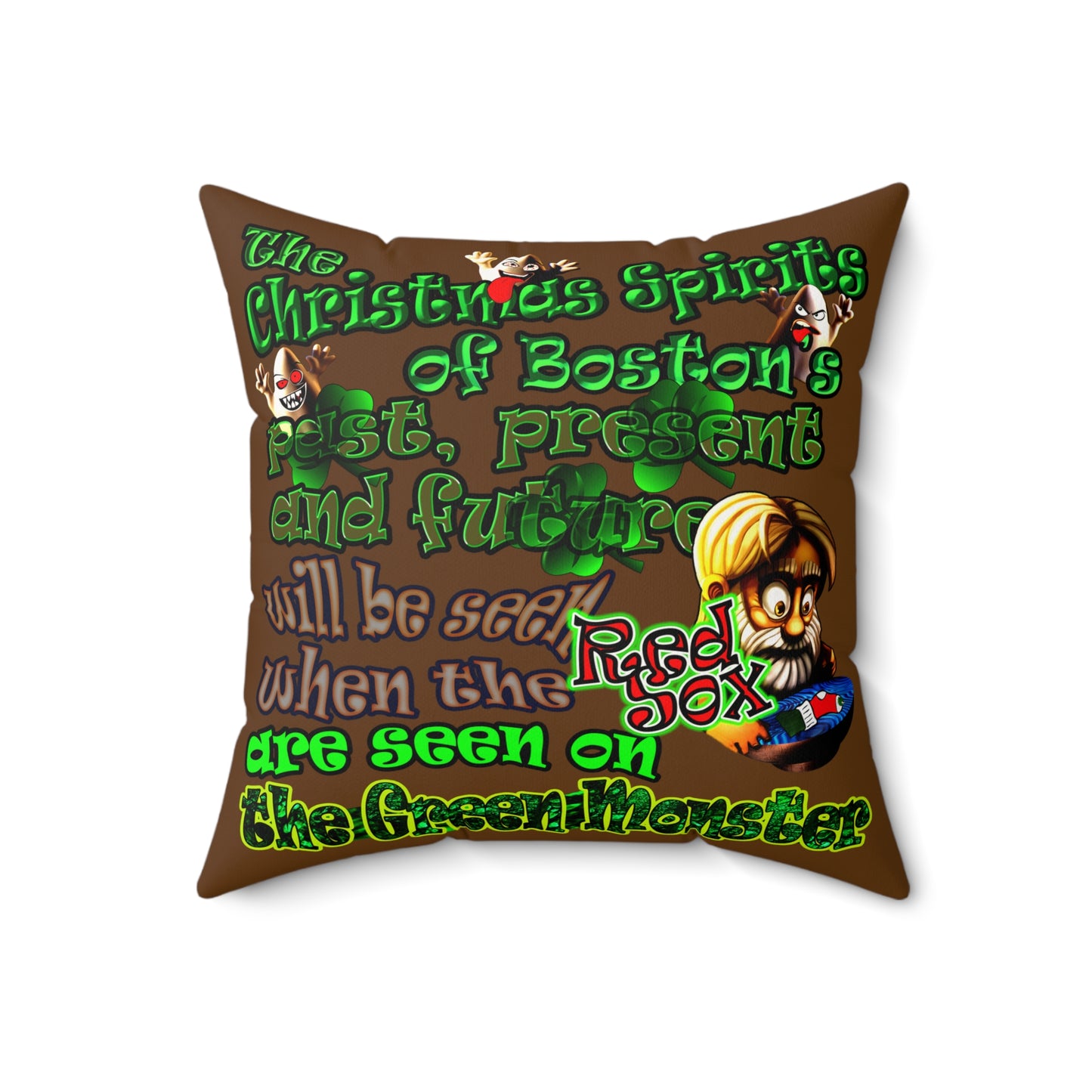 christmas spirits of boston - Faux Suede Square Pillow - (brown)