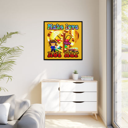 love peace - framed canvas art (yellow)