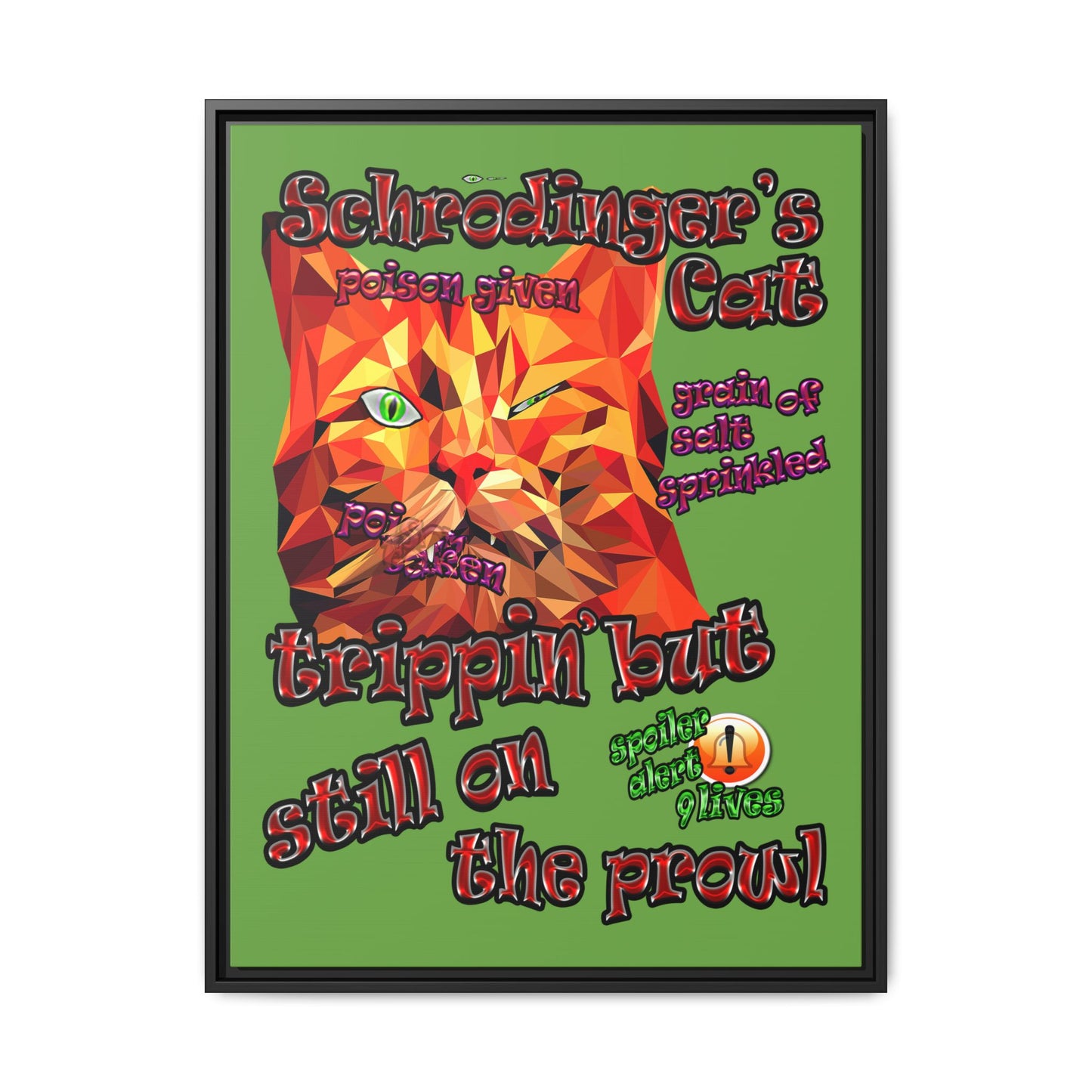 schrodinger's cat - framed canvas art (green)