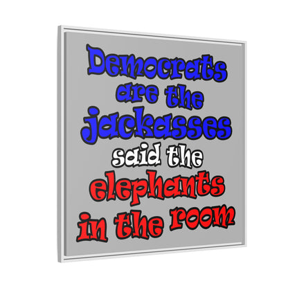 donkeys and elephants - framed canvas art (light grey)