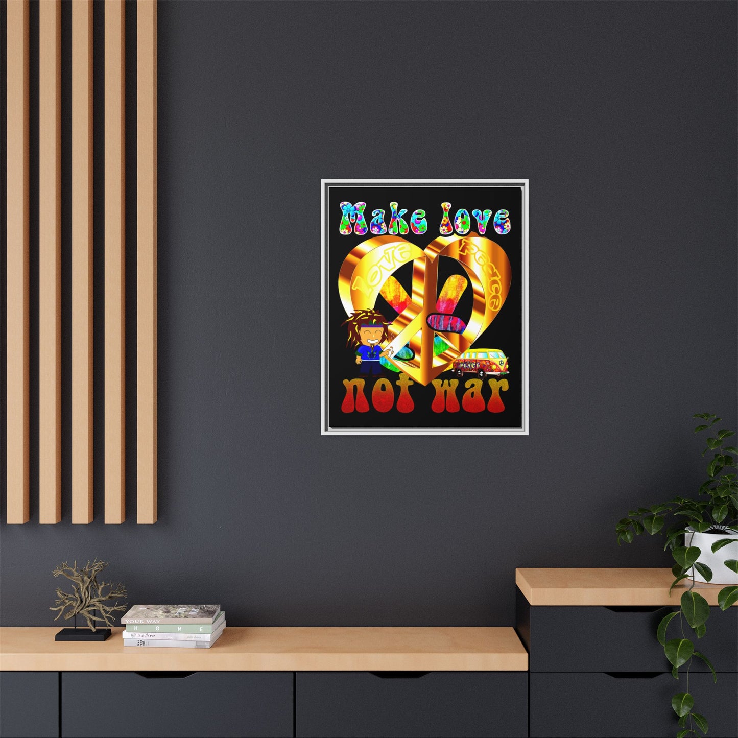love peace - framed canvas art (black)