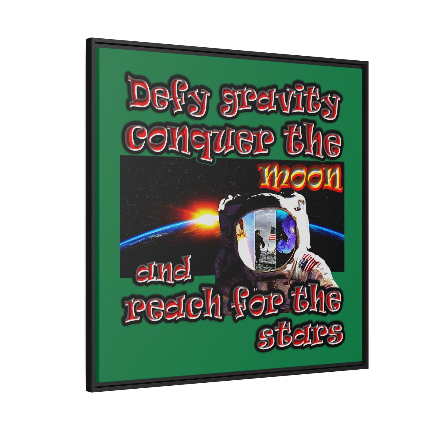 defy conquer reach - framed canvas art (dark green)