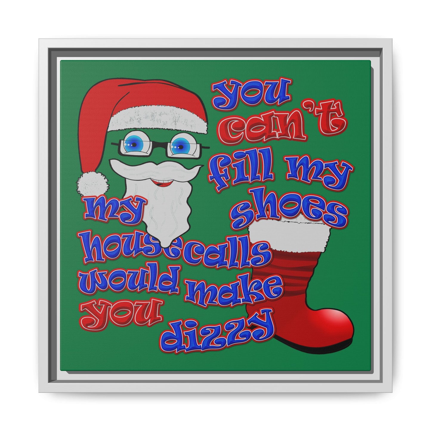 santa's shoes - framed canvas art (dark green)